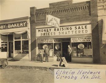 (BUSINESS LIQUIDATIONS) Group of 3 binders containing 85 photographs chronicling close-outs of Midwestern businesses during the Great D